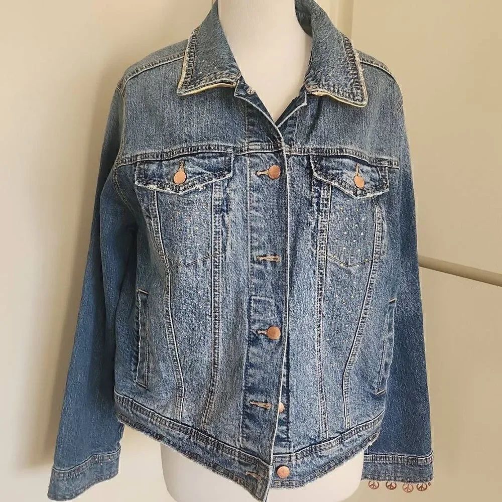 Universal Thread Upcycled Denim "Growling Tiger" Trucker Jacket, XL - Picture 2 of 12